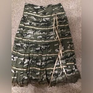 Camouflage BOHO  Maxi Skirt with Ribbon Detail
